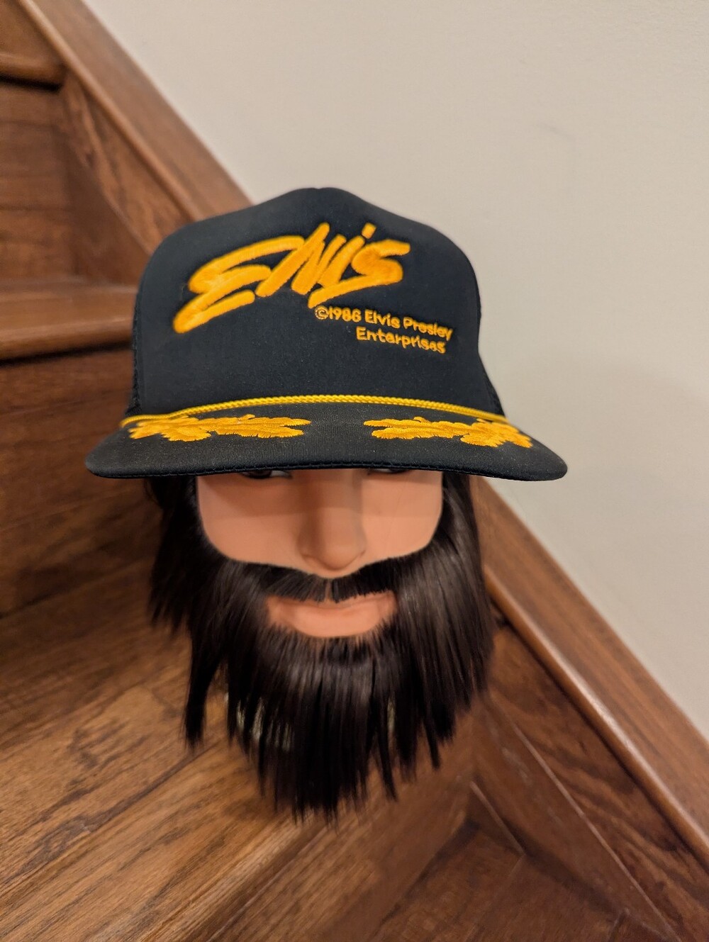 Vintage 80s Elvis Rope Trucker Hat Cap Gold Leaf Scrambled Egg  Snap Back OS